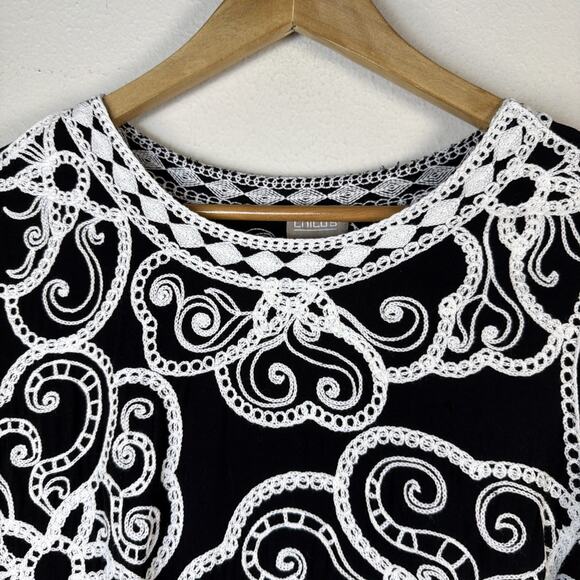 Chico's Womens large Black White Top embroidered feminine wedding guest elegant - Picture 5 of 14